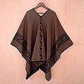 Alpaca Wool 'Brown/ Black Glyphs' Reversible Poncho (Peru)