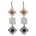 Silver Onyx and Carnelian 'Dawn to Dark' Earrings (Indonesia)
