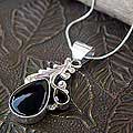 Sterling Silver 'Black Blush' Onyx and Garnet Necklace (India)