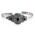 Sterling Silver Onyx 'Black Gloxinia' Cuff Bracelet (Indonesia)