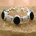 Sterling Silver 'Floral Legends' Onyx Bracelet (India)