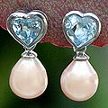 Sterling Silver 'Blue Hearts' Pearl/ Topaz Earrings (Thailand)