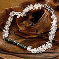 Silver 'Cloud Forest' Quartz and Green Onyx Anklet (India)