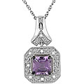 10k White Gold Square Amethyst and Diamond Necklace