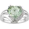 10k White Gold Heart Green Amethyst and Diamond Ring