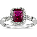 10k White Gold Created Ruby and Diamond Ring