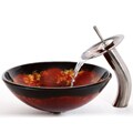 Kraus Onyx Glass Vessel Sink and Waterfall Faucet Satin Nickel