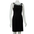 Connected Apparel Women's Black Jeweled Neck Twill Dress