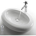 Kraus White Oval Ceramic Vessel Sink and Bamboo Bathroom Faucet