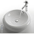 Kraus White Round Ceramic Vessel Sink and Bamboo Bathroom Faucet