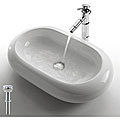 Kraus White Oval Ceramic Vessel Sink and Bamboo Bathroom Faucet