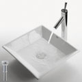 Kraus White Square Ceramic Vessel Sink and Bruno Bathroom Faucet