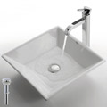 Kraus White Square Ceramic Vessel Sink and Ramus Bathroom Faucet