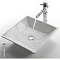 Kraus White Square Ceramic Vessel Sink and Bamboo Bathroom Faucet