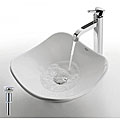 Kraus White Tulip Ceramic Vessel Sink and Ramus Bathroom Faucet