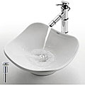 Kraus White Tulip Ceramic Vessel Sink and Bamboo Bathroom Faucet
