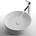 Kraus Round White Ceramic Vessel Sink and Sheven Bathroom Faucet