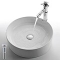 Kraus Round White Ceramic Vessel Sink and Bamboo Bathroom Faucet