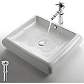 Kraus White Square Ceramic Sink and Bamboo Bathroom Faucet