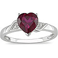 14k White Gold Created Ruby and Diamond Heart Ring