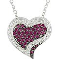 Sterling Silver Created Ruby and 1/6ct TDW Diamond Heart Necklace
