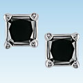 10k White Gold 1ct TDW Black Diamond Square Studs
