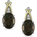 Silver and 10k Gold Smokey Quartz and Diamond Earrings