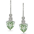 10k Gold Green Amethyst and Diamond Heart Earrings