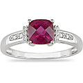 10k White Gold Created Ruby and Diamond Ring