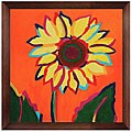 Hand-painted 'Technicolor Sunflower' Framed Canvas Art