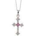 14k Gold Created Sapphire/ 1/5ct TDW Diamond Cross Necklace