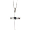 14k White Gold Blue Sapphire and Diamond Cross Necklace