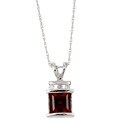 10k White Gold Square Garnet and Diamond Necklace