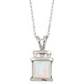 10k White Gold Square Created Opal and Diamond Necklace