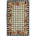 Hand-hooked Bue White Wool Rug (7'9 x 9'9)