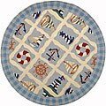 Hand-hooked Sailor Wool Rug (8' Round)