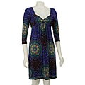 London Times Women's 3/4-sleeve Empire Border Dress