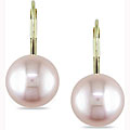 14k Yellow Gold Pink FW Pearl Leverback Earrings