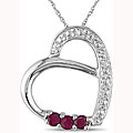 10k White Gold Ruby and Diamond Heart-shaped Necklace