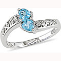 14k White Gold Blue Topaz and Diamond Two of Hearts Ring