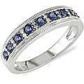 14k White Gold Sapphire and 1/10ct TDW Diamond Ring