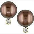 14k Gold Brown Tahitian Pearl and 1/10ct TDW Earrings (8-9 mm)