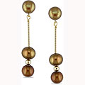 14k Yellow Gold Brown Freshwater Pearl Drop Earrings (6-6.5 mm)