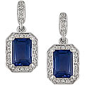 10k White Gold Created Sapphire Diamond Earrings