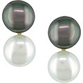 14k Yellow Gold Black and White FW Pearl Earrings