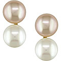 14k Yellow Gold Pink and White FW Pearl Earrings