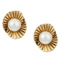 18k Gold FW Pearl Art Deco Clip-on Estate Earrings (8.5 mm)