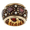 14k Gold Garnet and Pearl Wide Estate Eternity Band (Size 6)