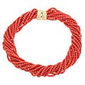 14k Yellow Gold Multi-strand Coral Bead Estate Choker Necklace