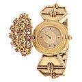 18k Yellow Gold Ruby Giant Cocktail Estate Bracelet/ Watch